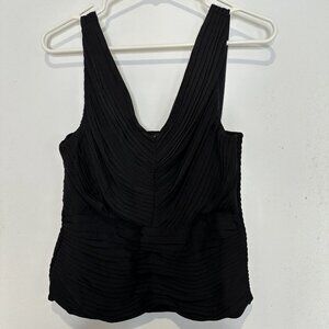 Express Womens Top Shirt Medium Black Sleeveless Smocked V Neck Stretch
